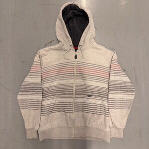 AMPLIFY Men's Sherpa Lined Zip Up Hoodie Gray Stripe Size L